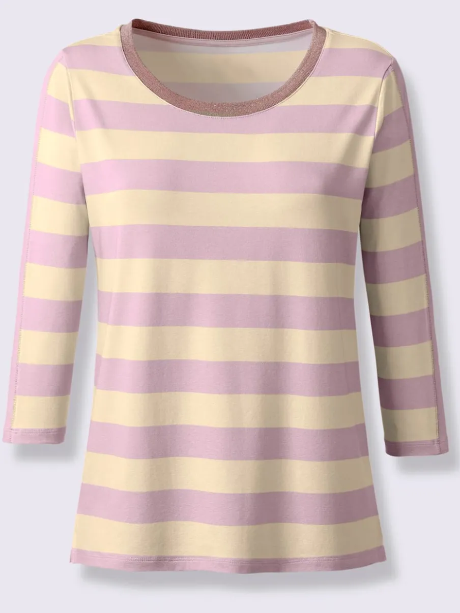 T-shirt à manches 3/4 rayé avec fils brillants