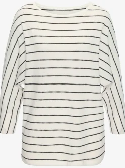 T-shirt à manches 3/4 rayures structurées coupe ample coton viscose