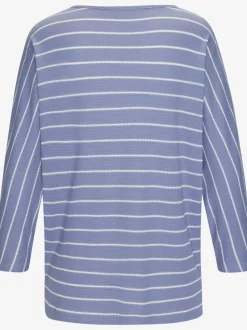 T-shirt à manches 3/4 rayures structurées coupe ample coton viscose
