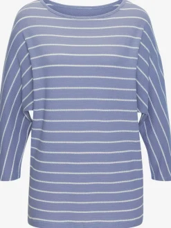 T-shirt à manches 3/4 rayures structurées coupe ample coton viscose