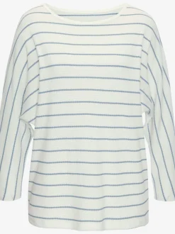 T-shirt à manches 3/4 rayures structurées coupe ample coton viscose