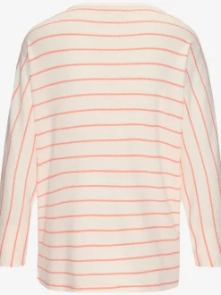 T-shirt à manches 3/4 rayures structurées coupe ample coton viscose