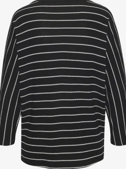 T-shirt à manches 3/4 rayures structurées coupe ample coton viscose