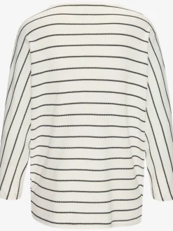 T-shirt à manches 3/4 rayures structurées coupe ample coton viscose