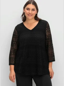 T-shirt à manches 3/4 tout en dentelle