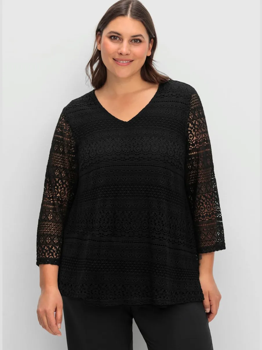 T-shirt à manches 3/4 tout en dentelle
