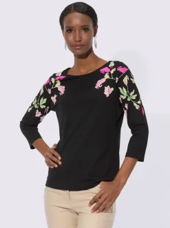 T-shirt à manches trois quarts motifs floraux en viscose ECOVERO