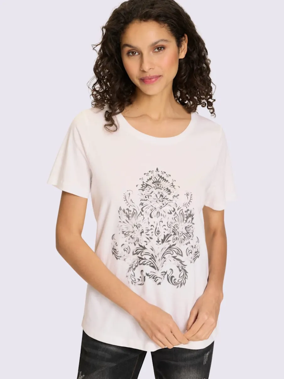 T-shirt moderne en coton avec imprimé feuille graphique