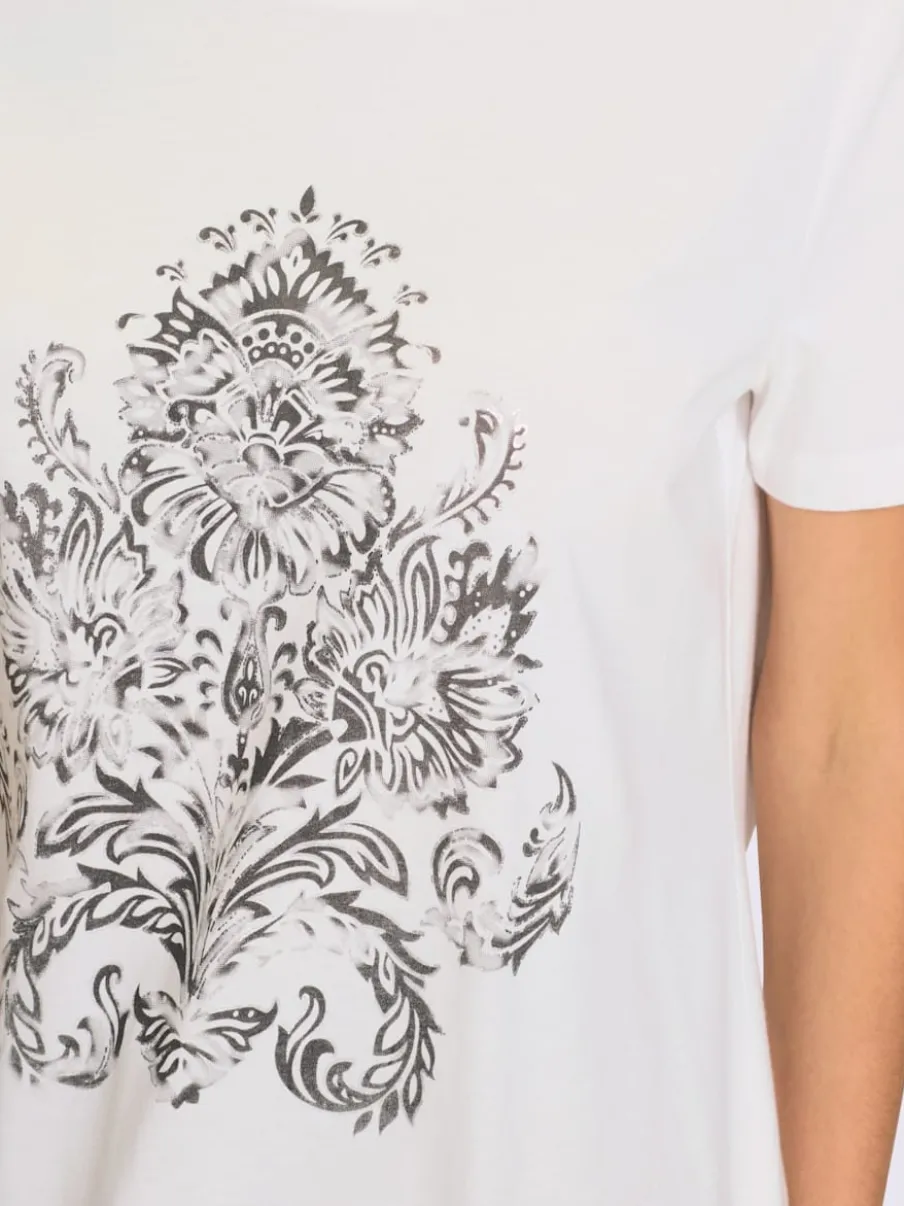 T-shirt moderne en coton avec imprimé feuille graphique