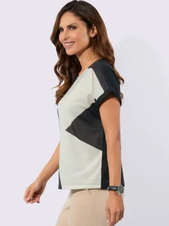 T-shirt à motif color block encolure ronde mancherons