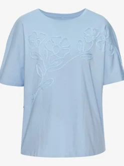 T-shirt à motif floral brodé avec mancherons en coton biologique