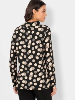 T-shirt à motifs pois col roulé manches longues fluide