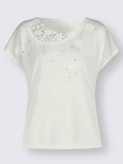 T-shirt orné de floral et pierres brillantes devant