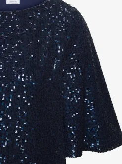T-shirt à paillettes avec large encolure ronde et manches mi-longues
