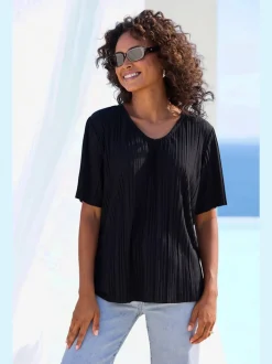 T-shirt plissé avec encolure V et manches courtes