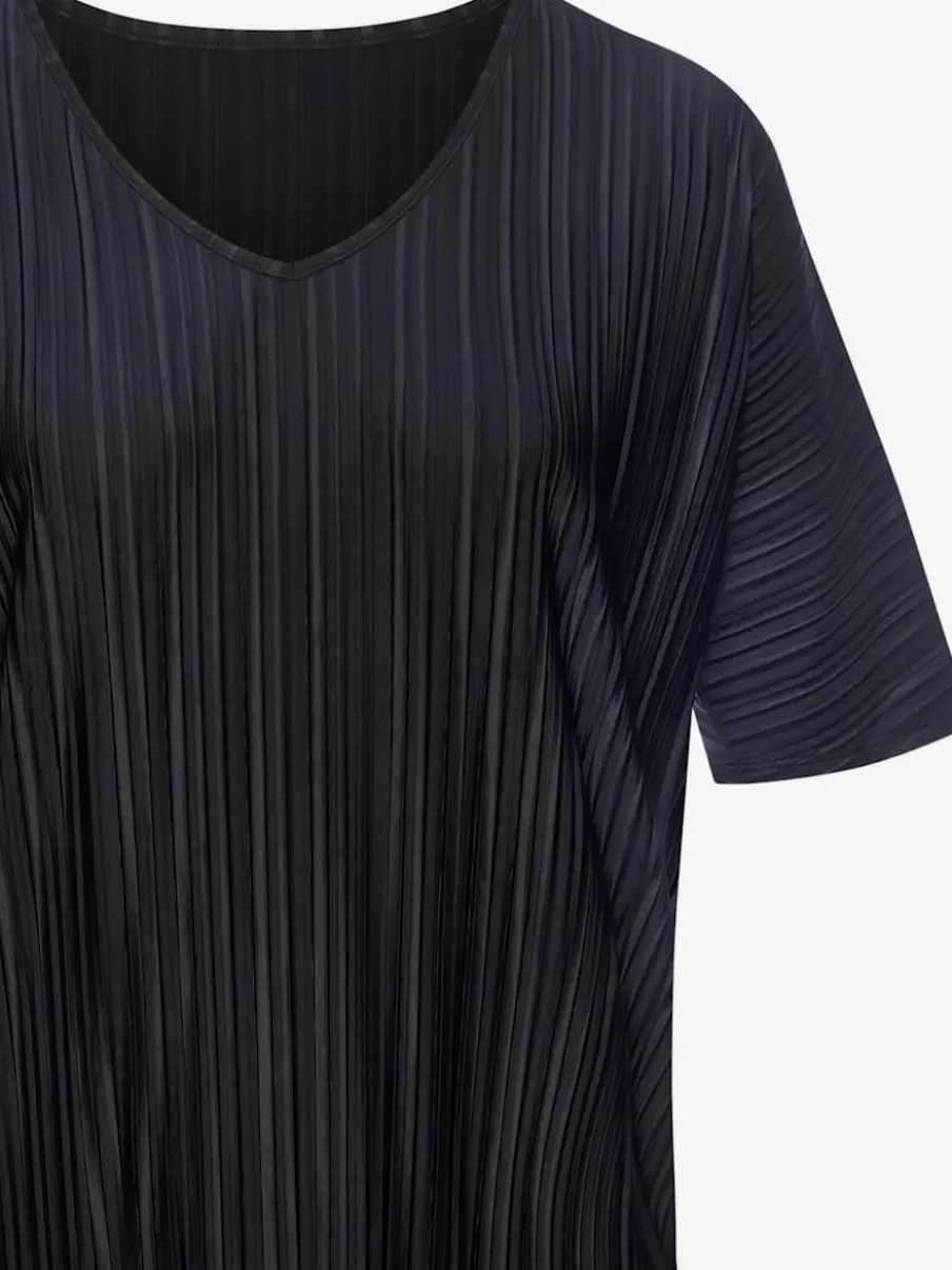 T-shirt plissé en tissu brillant avec col V et manches chauve-souris