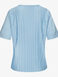 T-shirt plissé en tissu brillant avec col V et manches chauve-souris