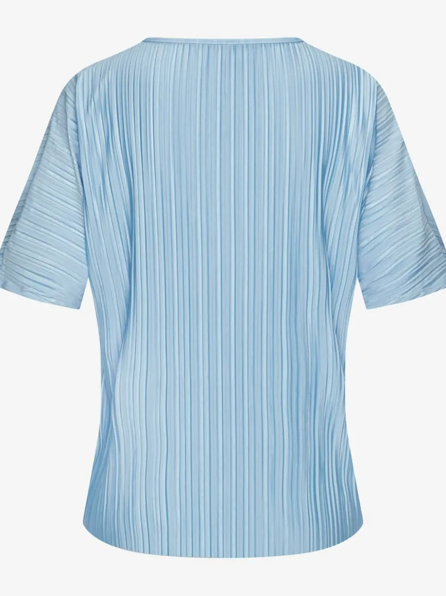 T-shirt plissé en tissu brillant avec col V et manches chauve-souris