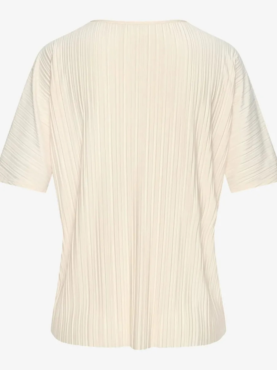 T-shirt plissé en tissu brillant avec col V et manches chauve-souris