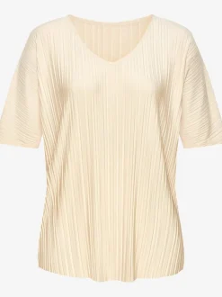 T-shirt plissé en tissu brillant avec col V et manches chauve-souris