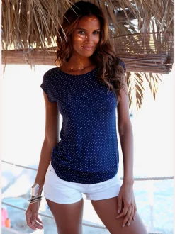 T-shirt à pois avec encolure large et manches courtes