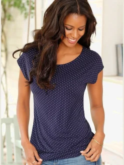 T-shirt à pois avec encolure large et manches courtes