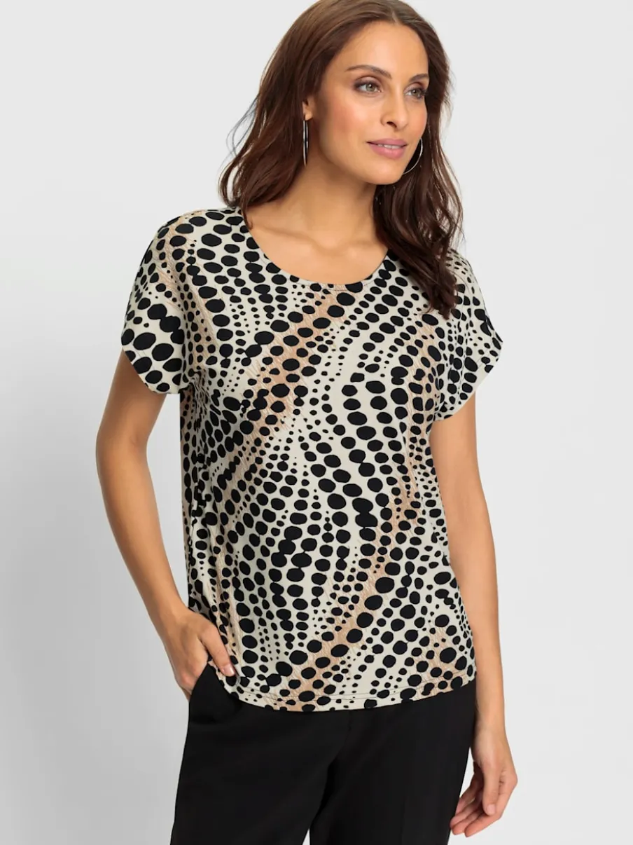T-shirt à pois doux avec encolure ronde mancherons