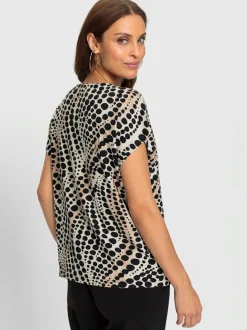 T-shirt à pois doux avec encolure ronde mancherons