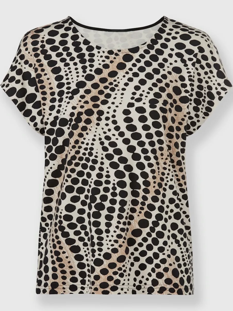 T-shirt à pois doux avec encolure ronde mancherons