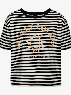 T-shirt rayé avec col rond et grand imprimé devant