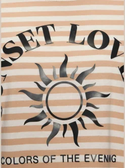 T-shirt rayé avec col rond et grand imprimé devant