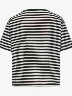 T-shirt rayé avec col rond et grand imprimé devant