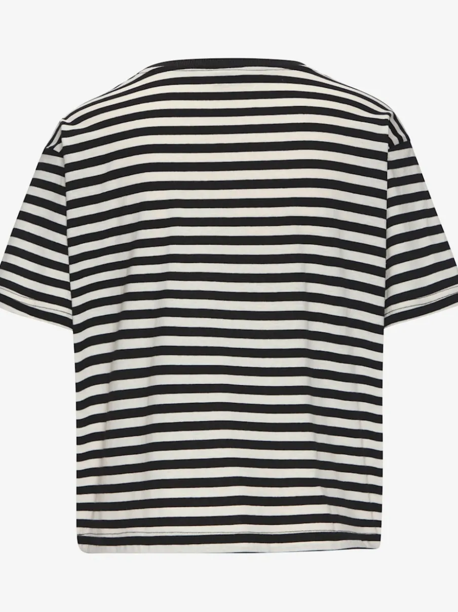 T-shirt rayé avec col rond et grand imprimé devant