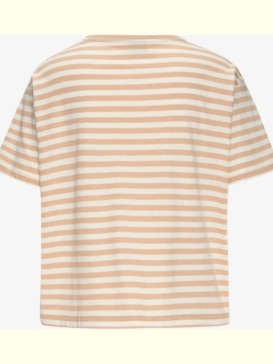 T-shirt rayé avec col rond et grand imprimé devant