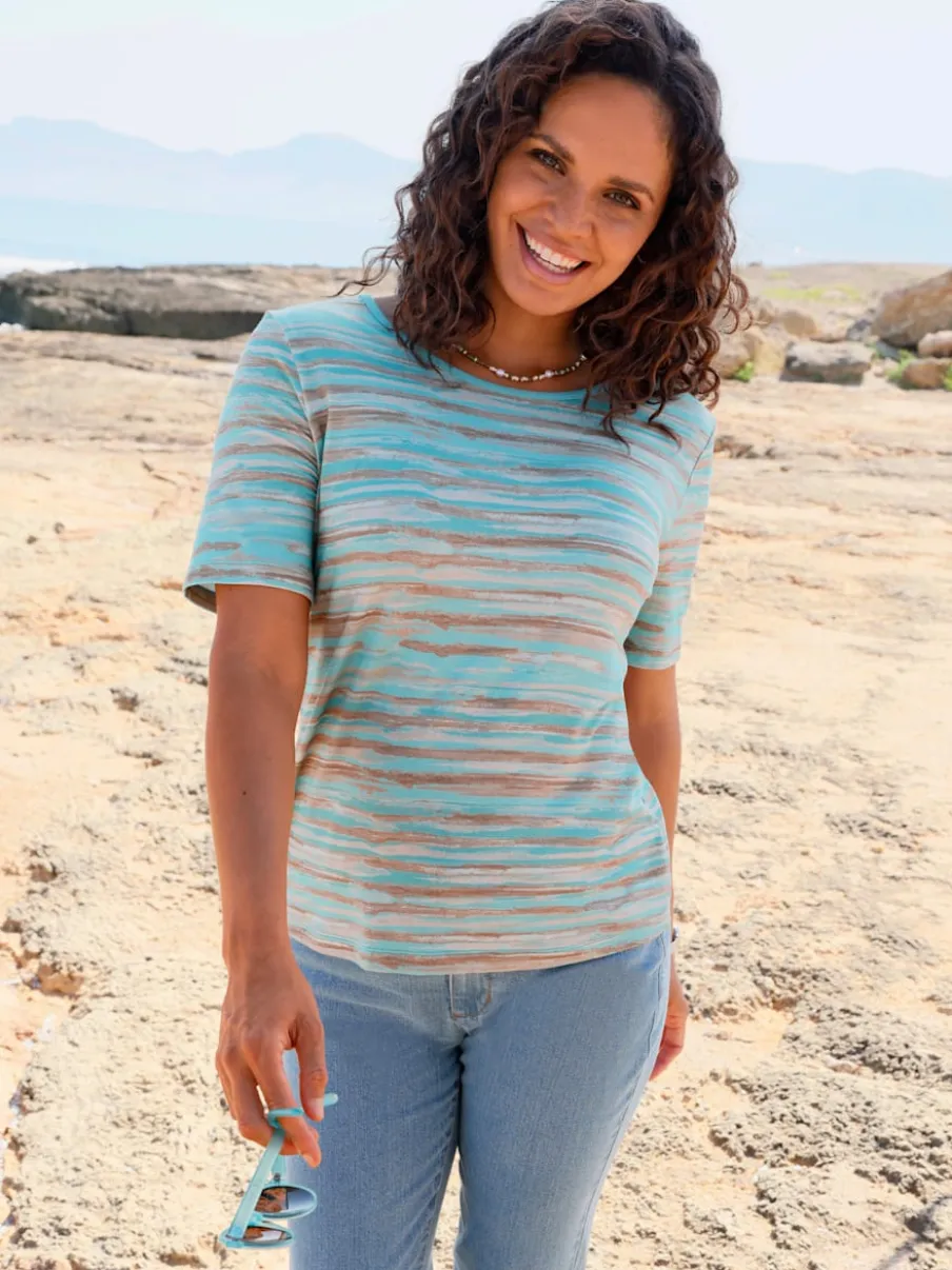 T-shirt rayé avec col rond et manches courtes
