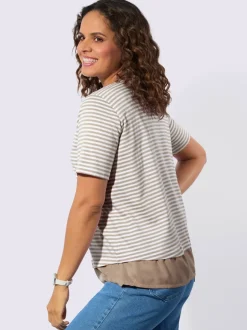 T-shirt rayé avec encolure ronde et ourlet tissé