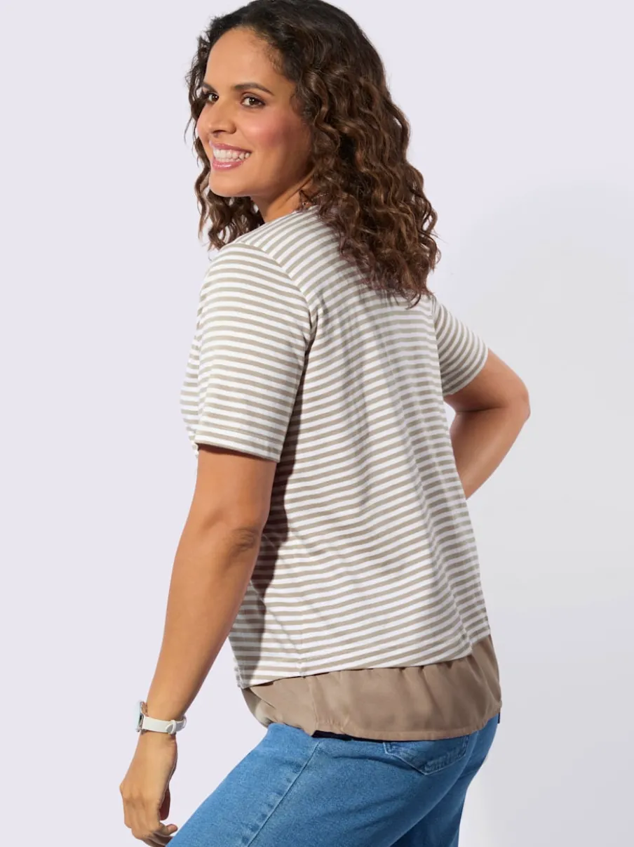 T-shirt rayé avec encolure ronde et ourlet tissé