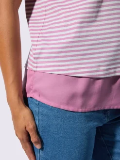 T-shirt rayé avec encolure ronde et ourlet tissé