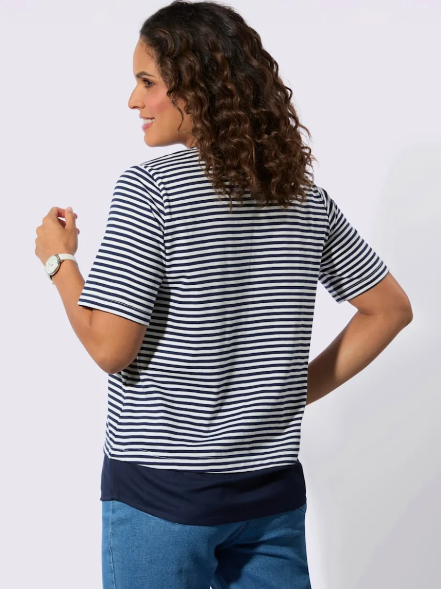 T-shirt rayé avec encolure ronde et ourlet tissé