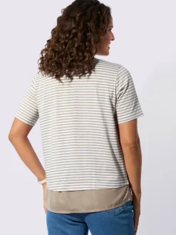 T-shirt rayé avec encolure ronde et ourlet tissé