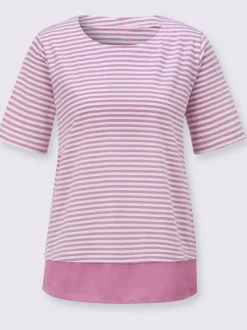 T-shirt rayé avec encolure ronde et ourlet tissé