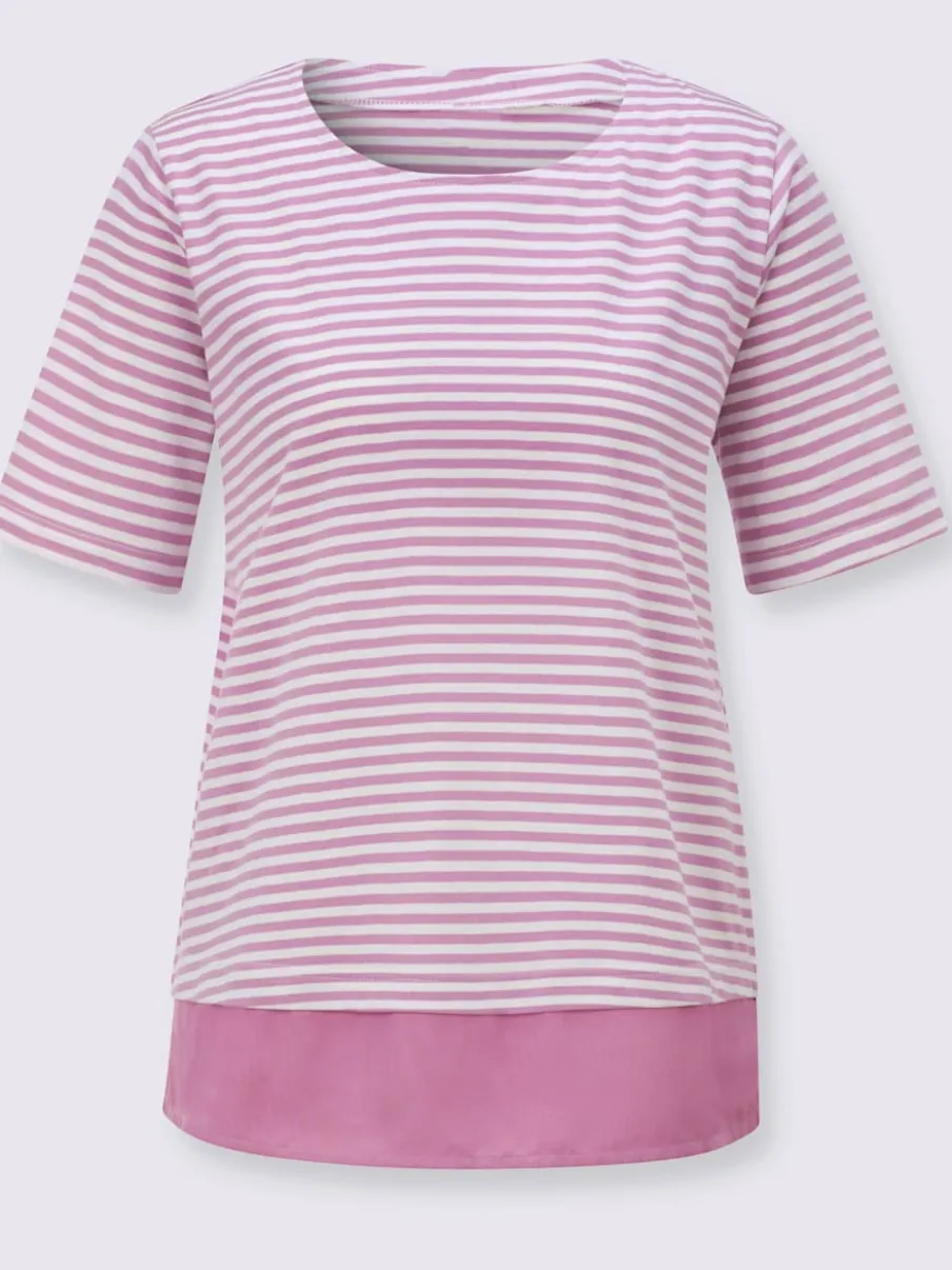T-shirt rayé avec encolure ronde et ourlet tissé