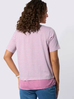 T-shirt rayé avec encolure ronde et ourlet tissé