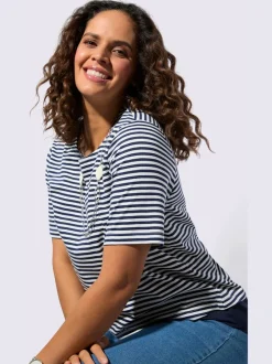 T-shirt rayé avec encolure ronde et ourlet tissé