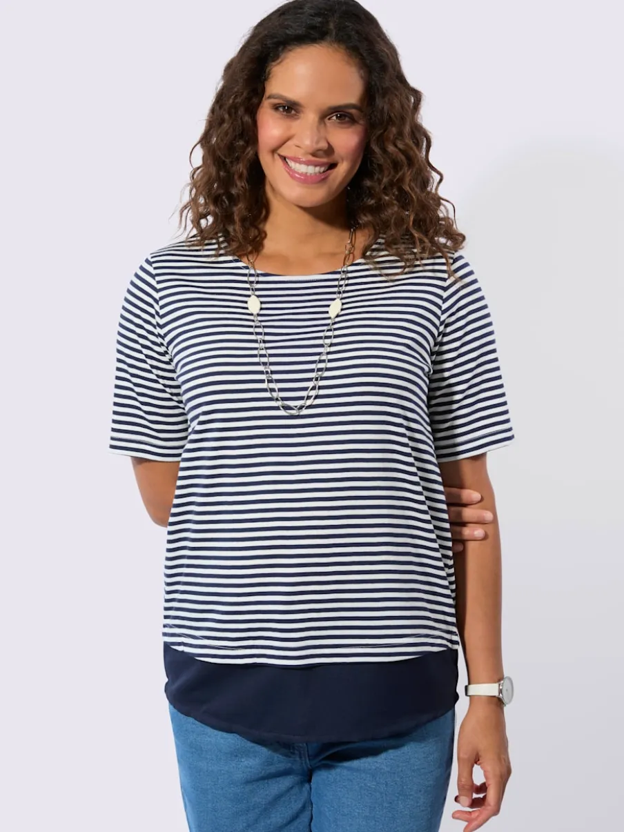 T-shirt rayé avec encolure ronde et ourlet tissé