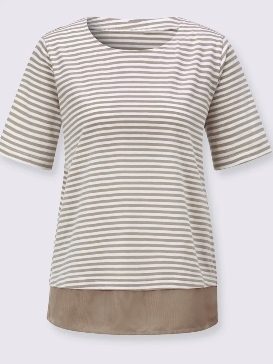 T-shirt rayé avec encolure ronde et ourlet tissé
