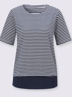 T-shirt rayé avec encolure ronde et ourlet tissé