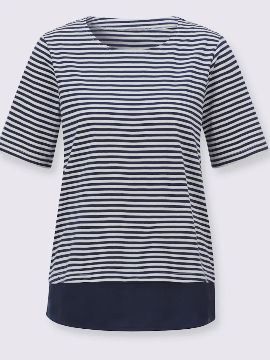 T-shirt rayé avec encolure ronde et ourlet tissé