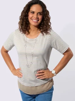 T-shirt rayé avec encolure ronde et ourlet tissé