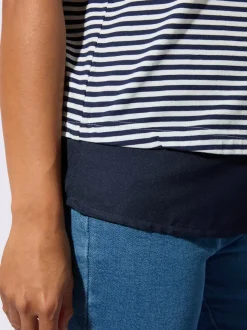 T-shirt rayé avec encolure ronde et ourlet tissé